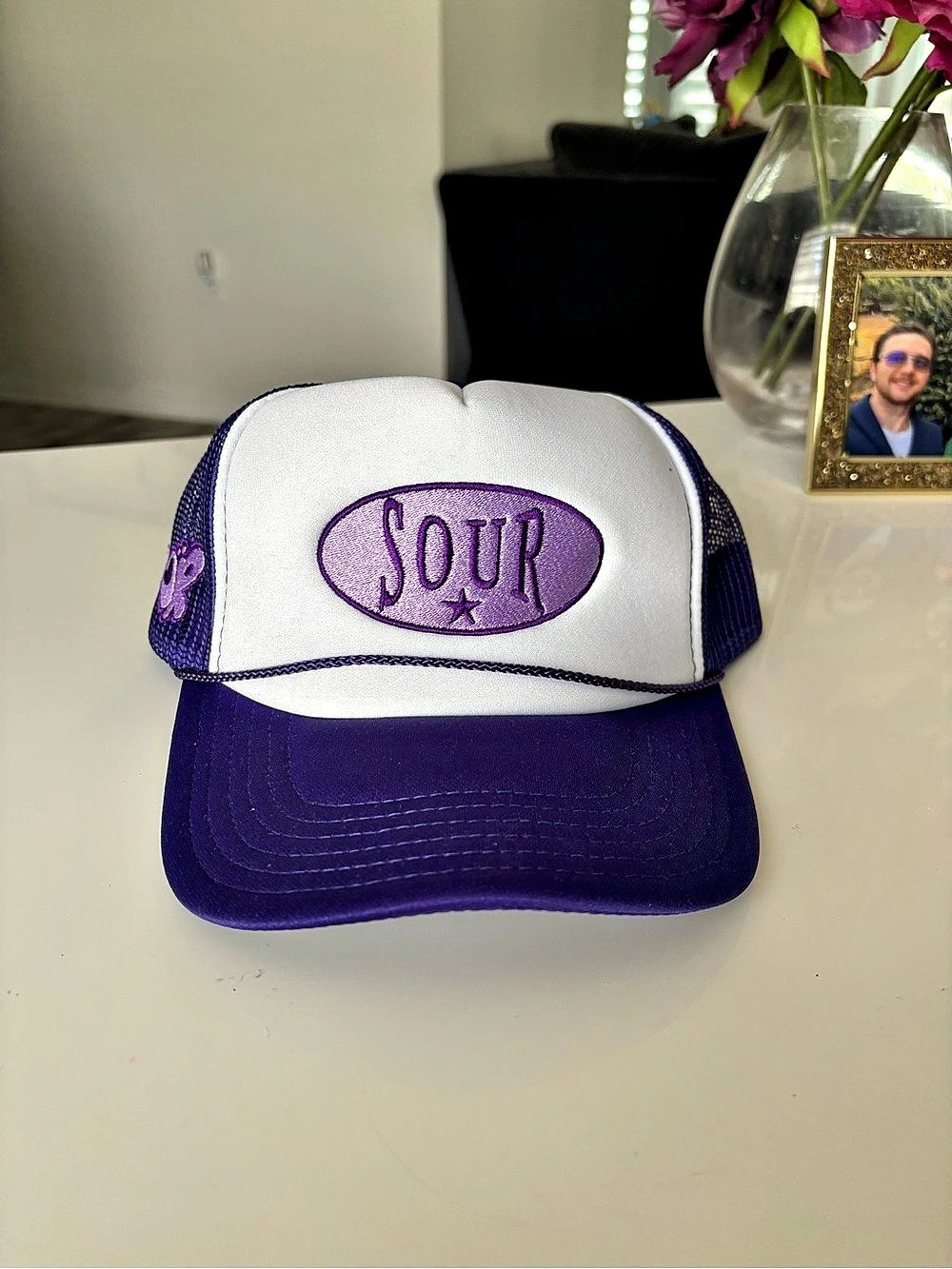 Olivia Rodrigo SOUR Trucker Hat Purple & White